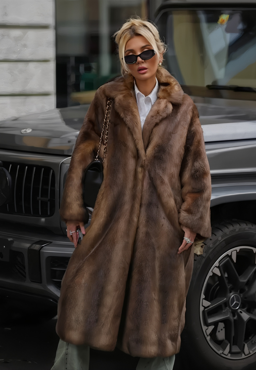 Veste longue fourrure femme