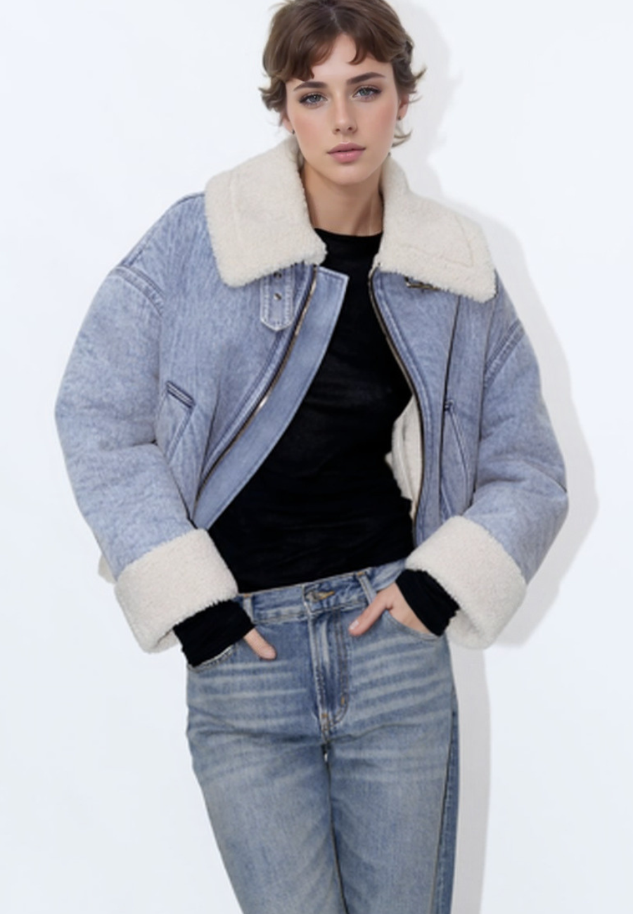 Veste en jean et fourrure femme