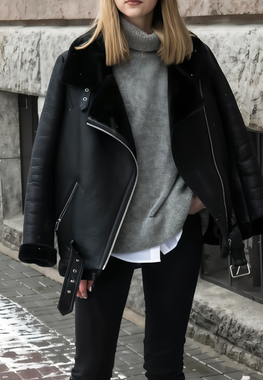Veste cuir fourrure femme