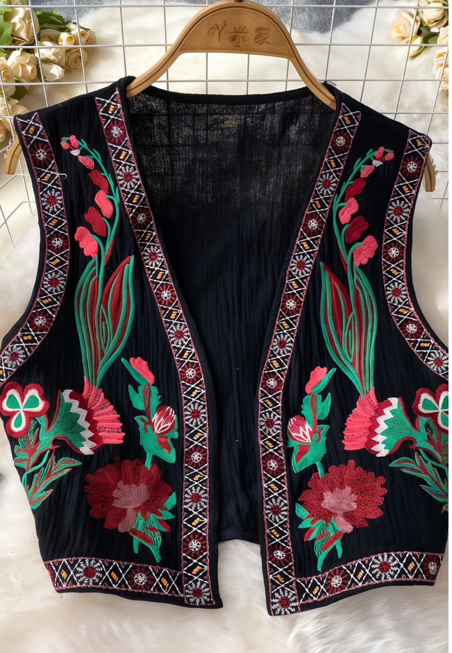 Gilet sans manche brodé femme