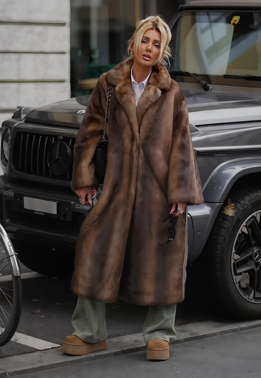 Veste longue fourrure femme