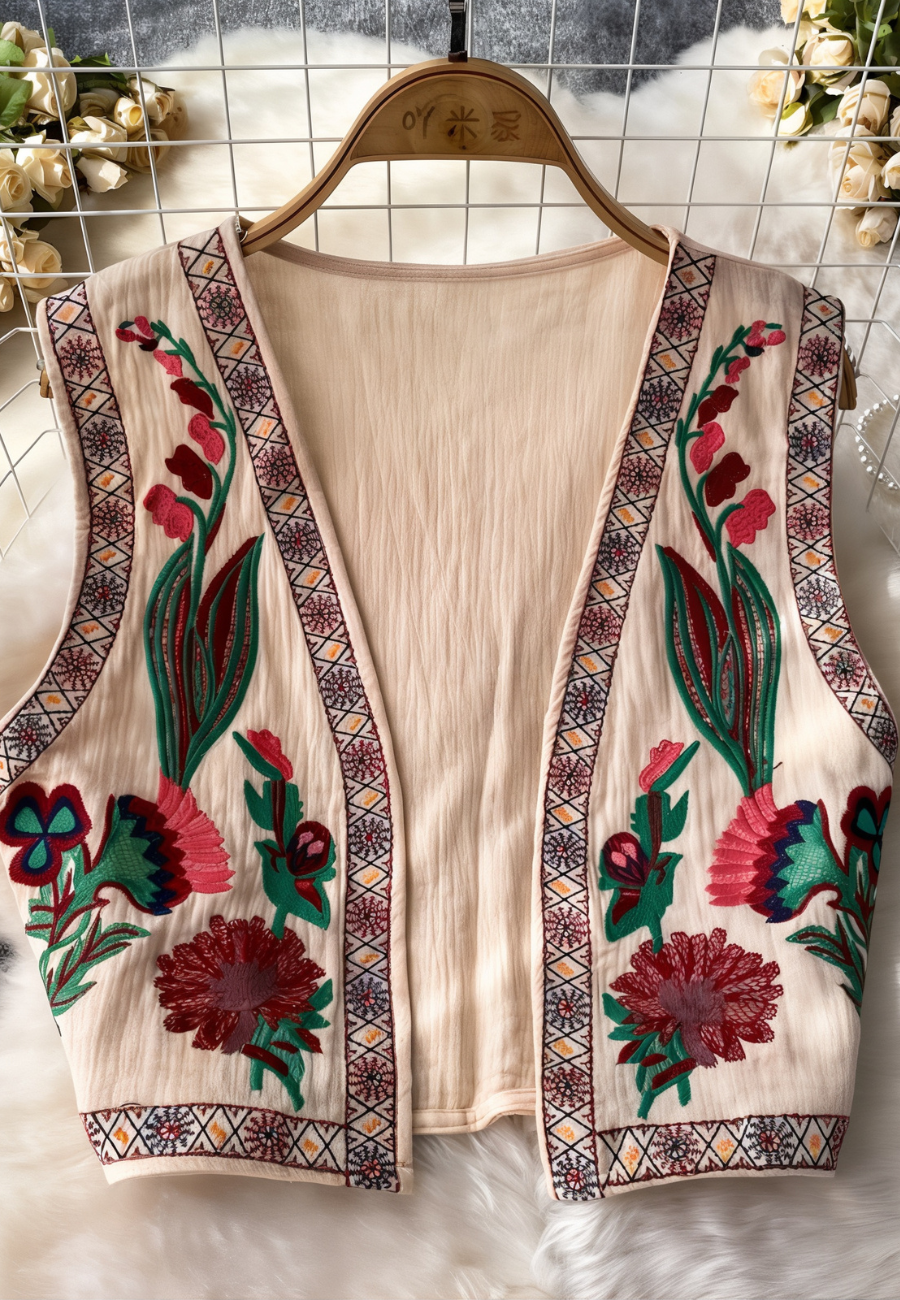 Gilet sans manche brodé femme