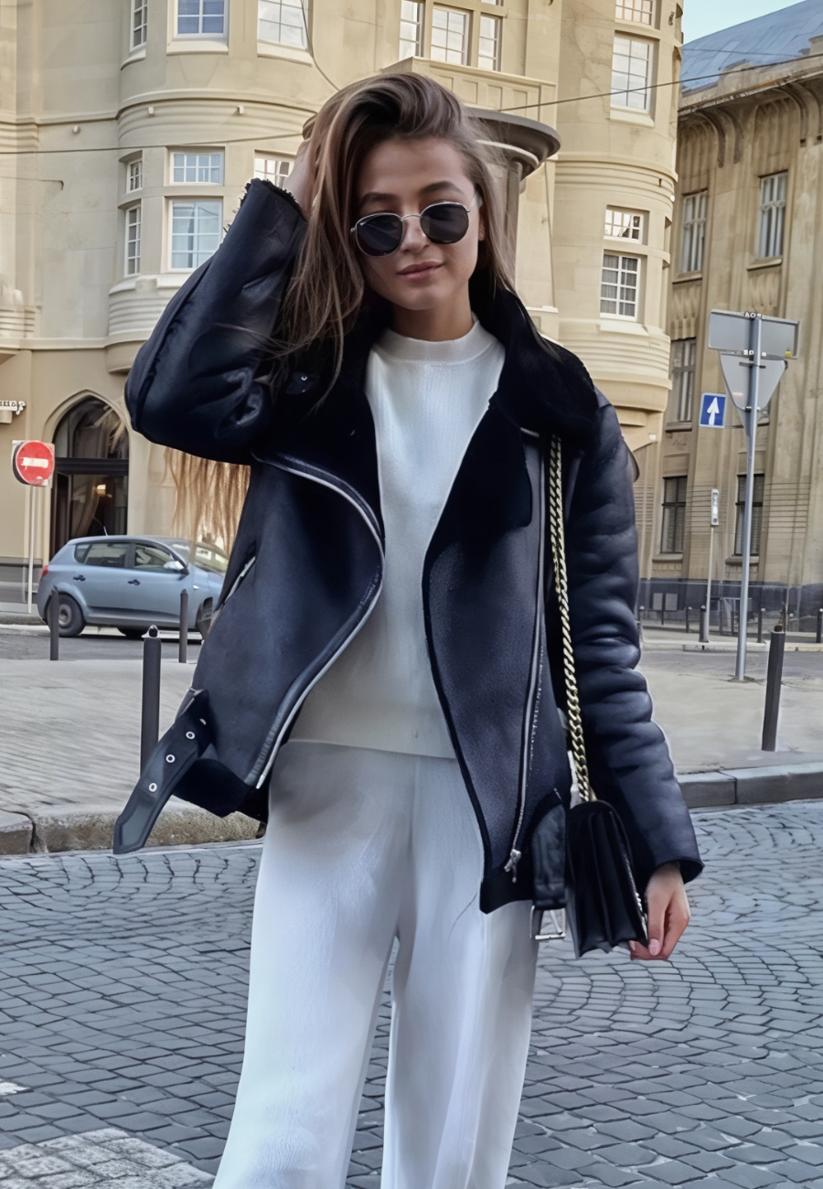Veste cuir fourrure femme