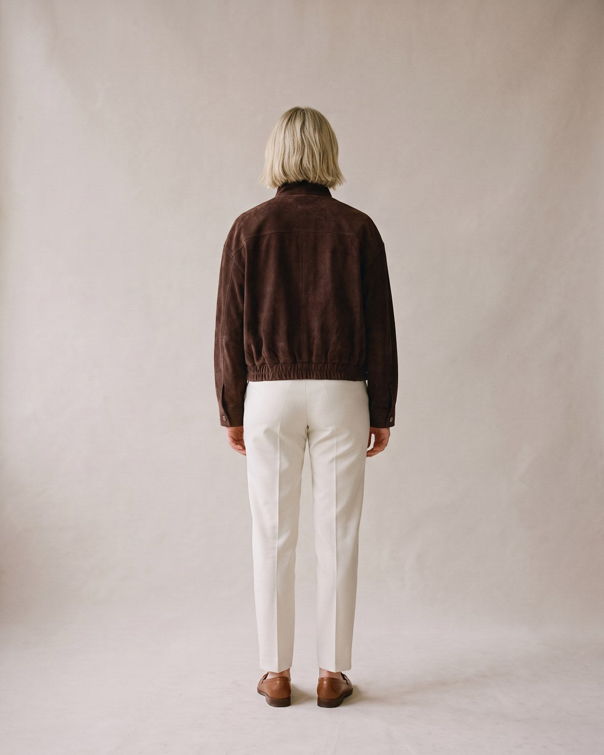 Blouson daim marron chocolat femme - dos