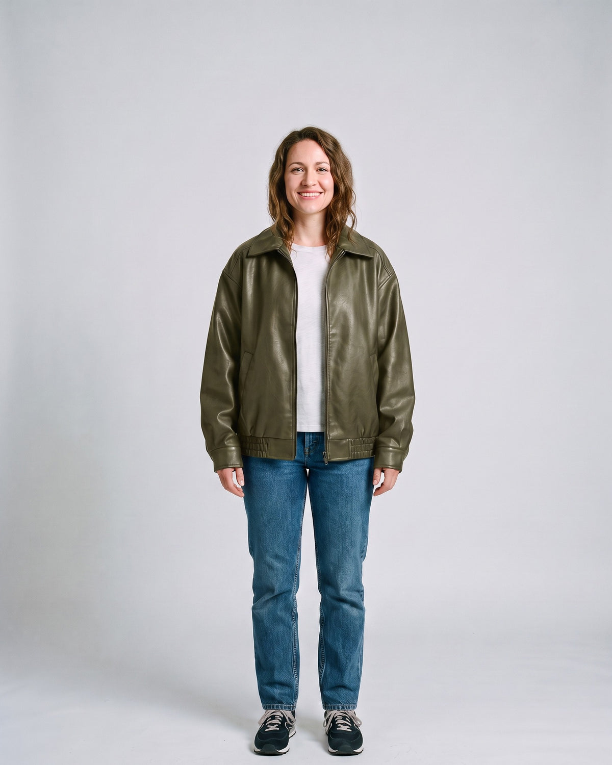Bomber Simili Cuir Femme Kaki - face