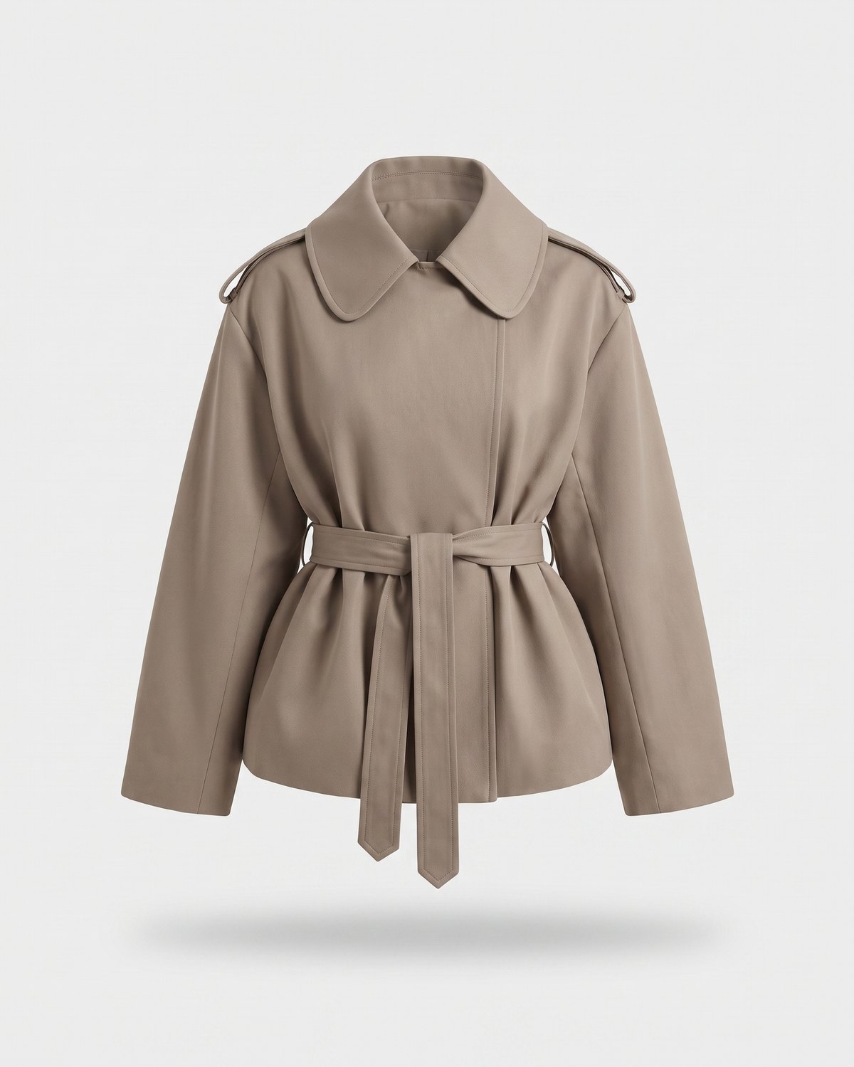 Manteau court ceinturé taupe femme — Packshot