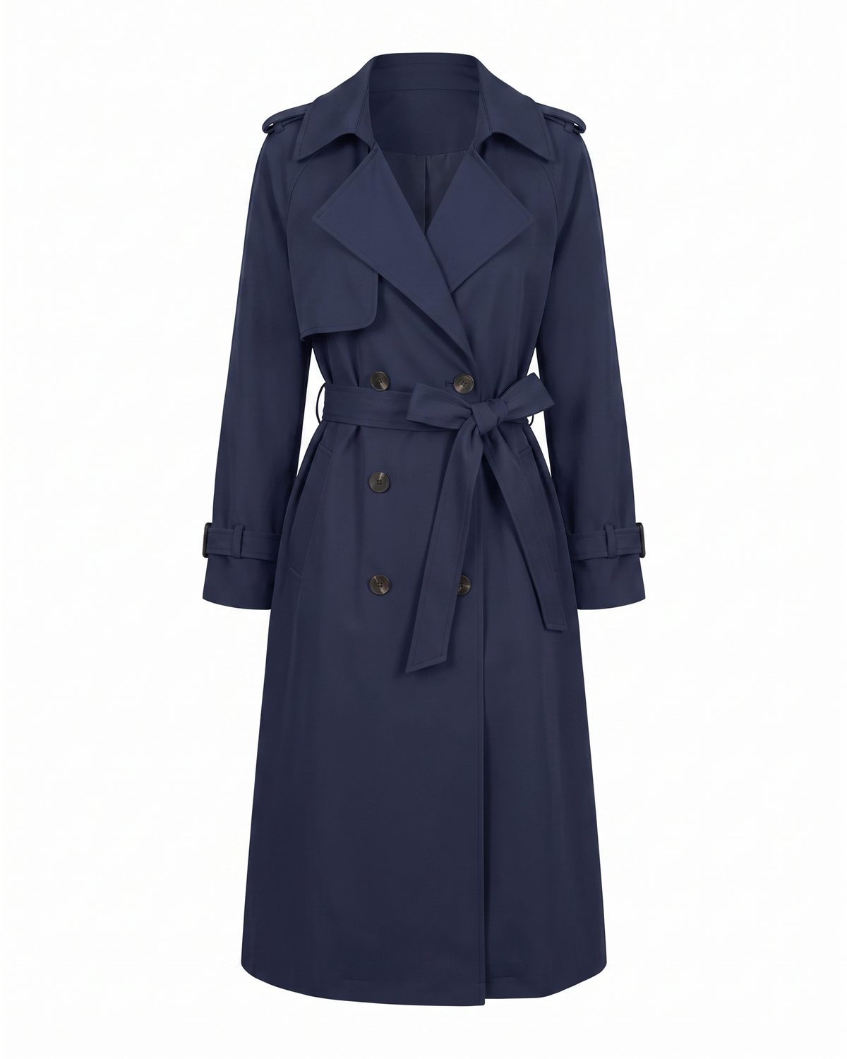 Trench bleu marine femme long packshot