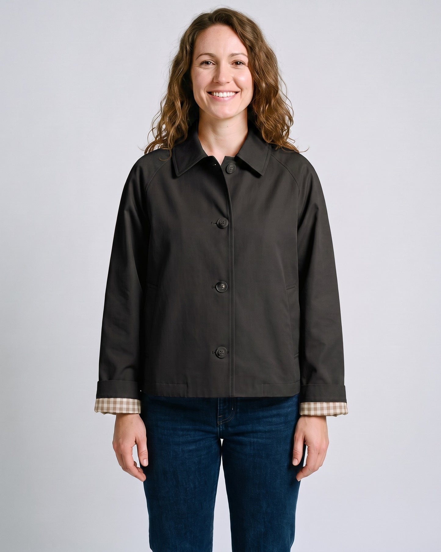 Trench Court Beige Femme Noir - face