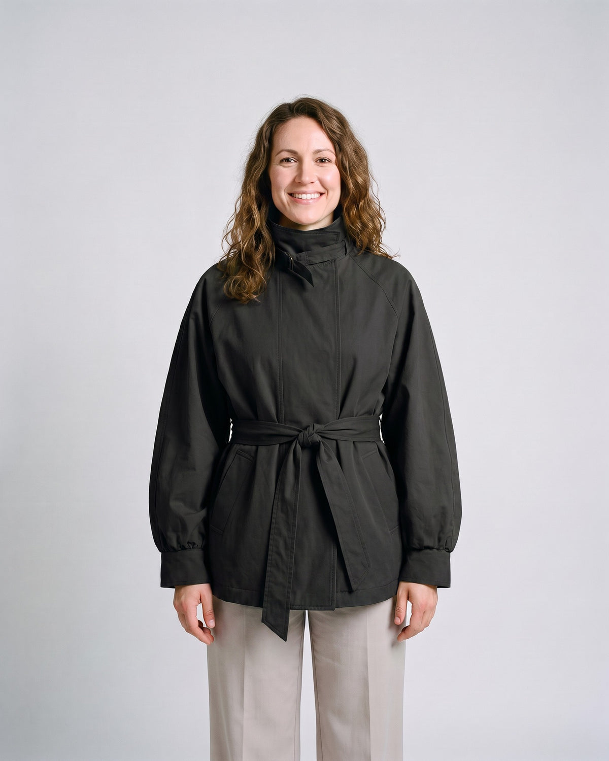 Trench Court Vert Femme Noir - face
