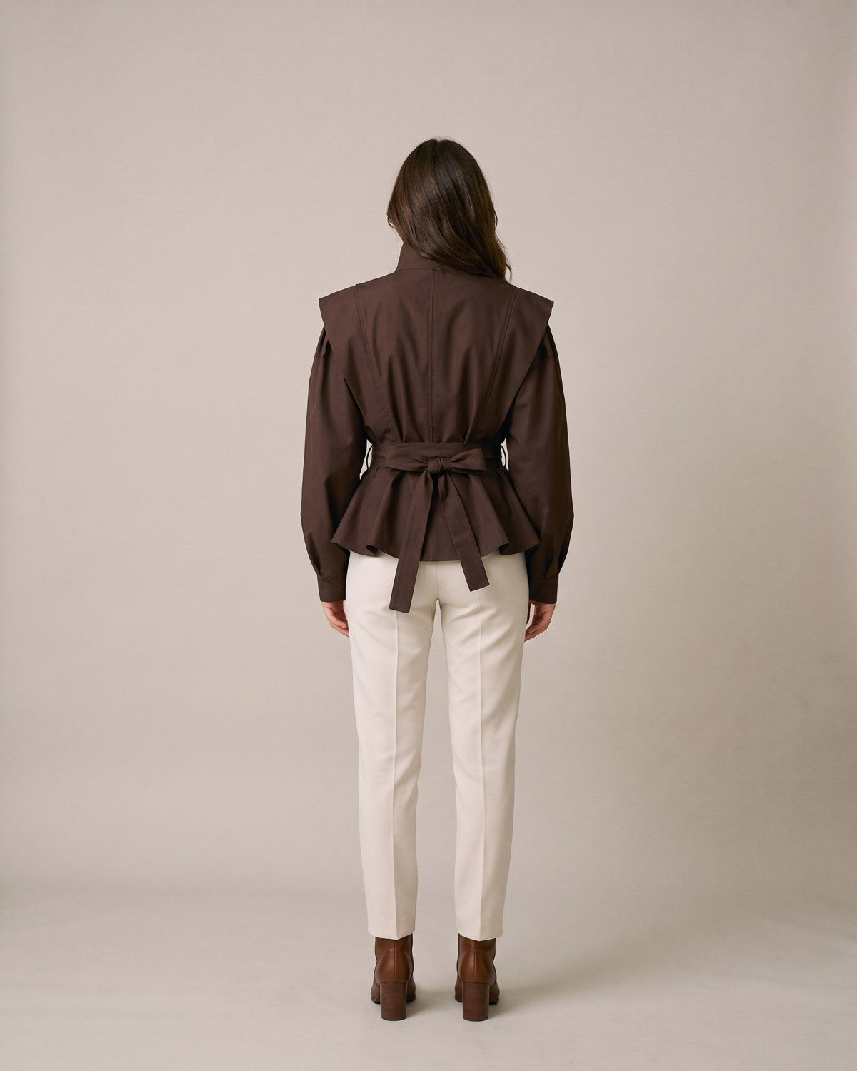 Veste ceinturée marron chocolat femme - dos