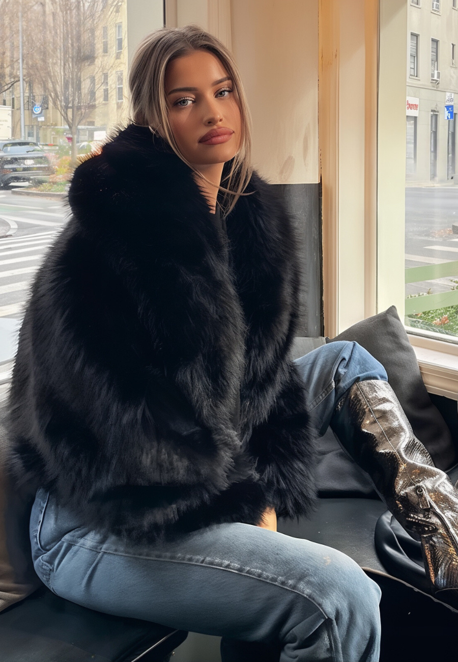 Veste femme fourrure noir