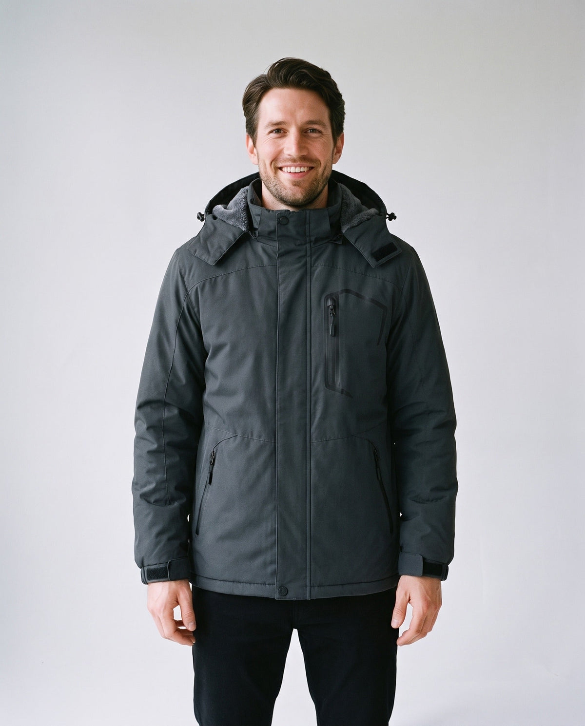 Blouson chaud et imperméable homme gris - face
