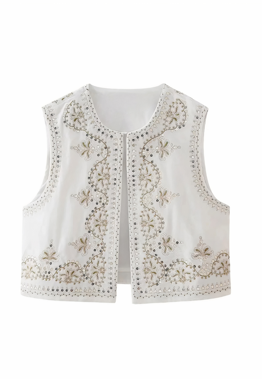 Gilet sans manche avec broderie femme