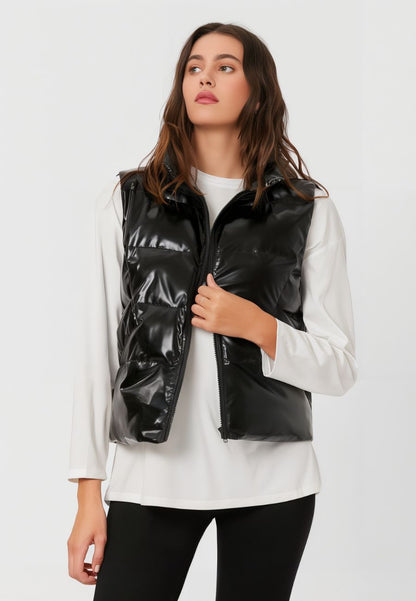 Doudoune sans manche noir brillante