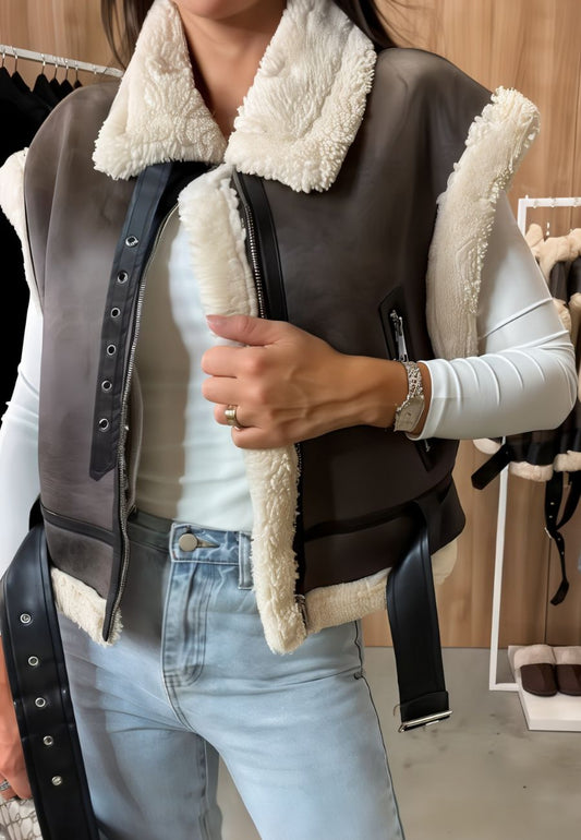 Veste en simili cuir sans manche femme