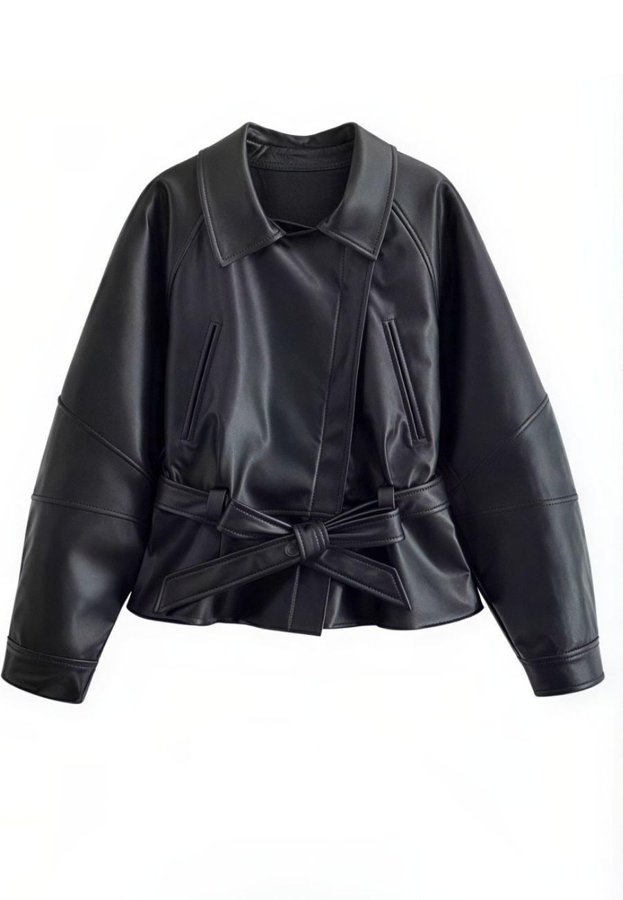Veste en simili cuir avec ceinture