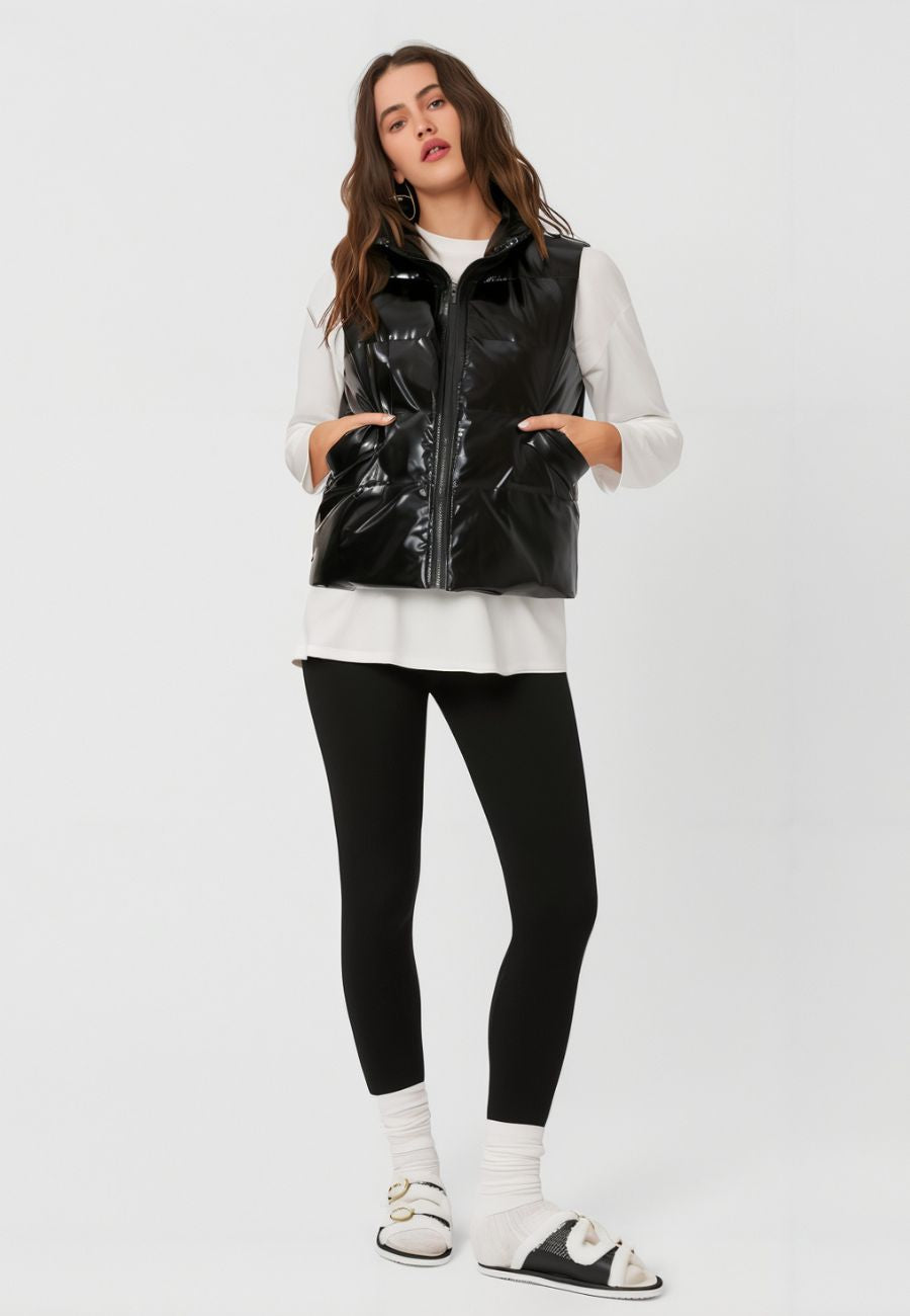 Doudoune sans manche noir brillante