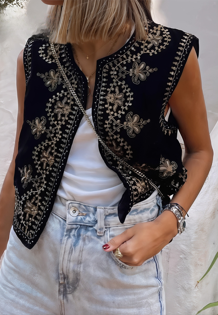 Gilet sans manche avec broderie femme