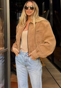 Blouson effet suédine chameau