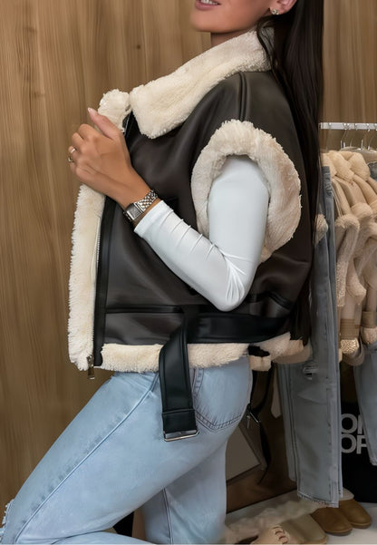 Veste en simili cuir sans manche femme