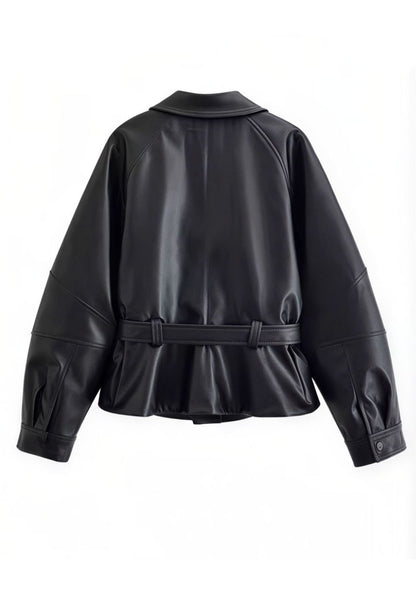 Veste en simili cuir avec ceinture