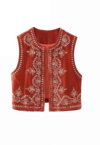 Gilet sans manche avec broderie femme