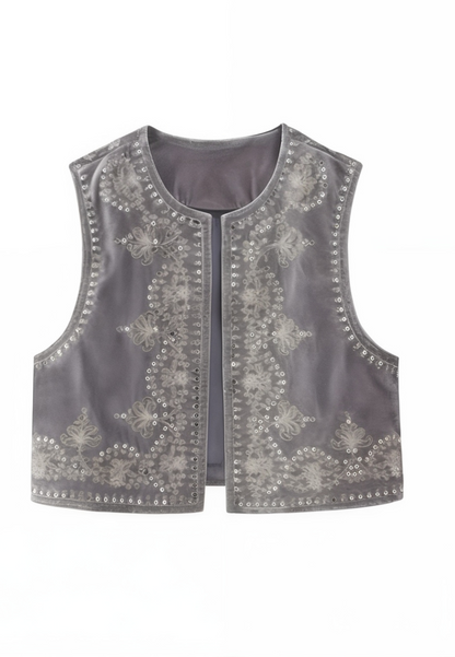 Gilet sans manche avec broderie femme