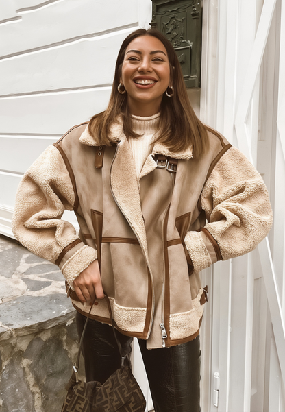 Veste fourrure beige femme