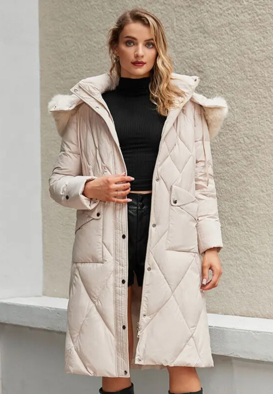 Parka Chaude Femme beige longue