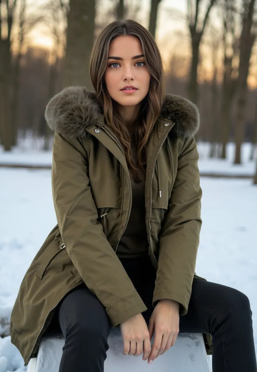 Parka chaude femme kaki