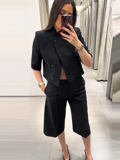 Blazer cape noir femme - porté short