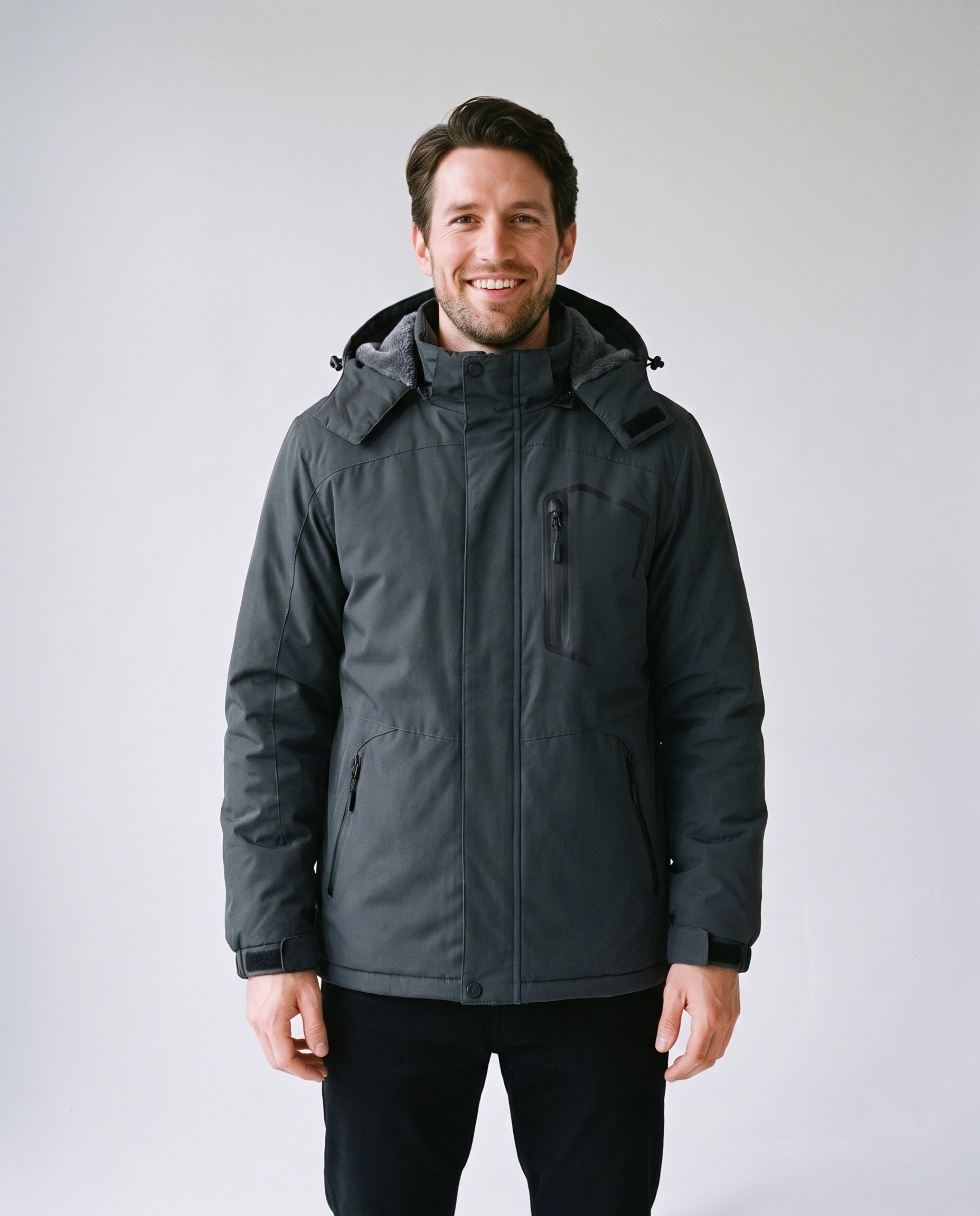 Blouson chaud et imperméable homme gris - face
