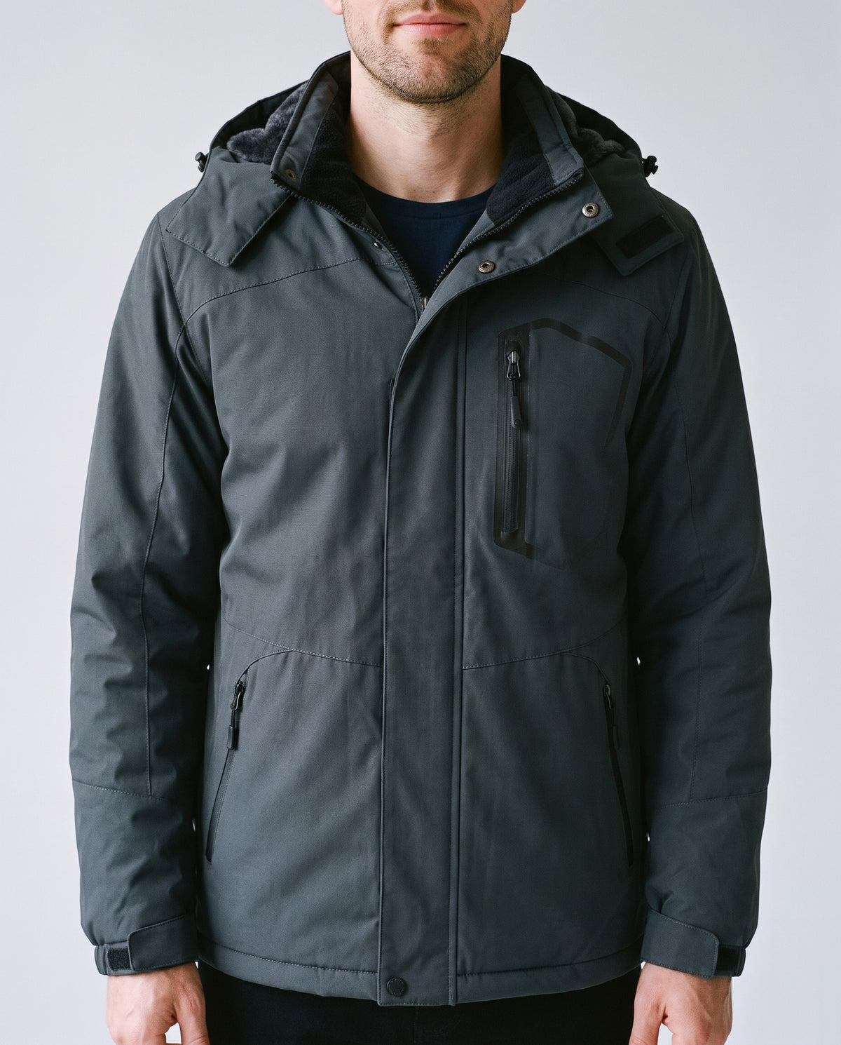 Blouson chaud imperméable homme - détail capuche polaire