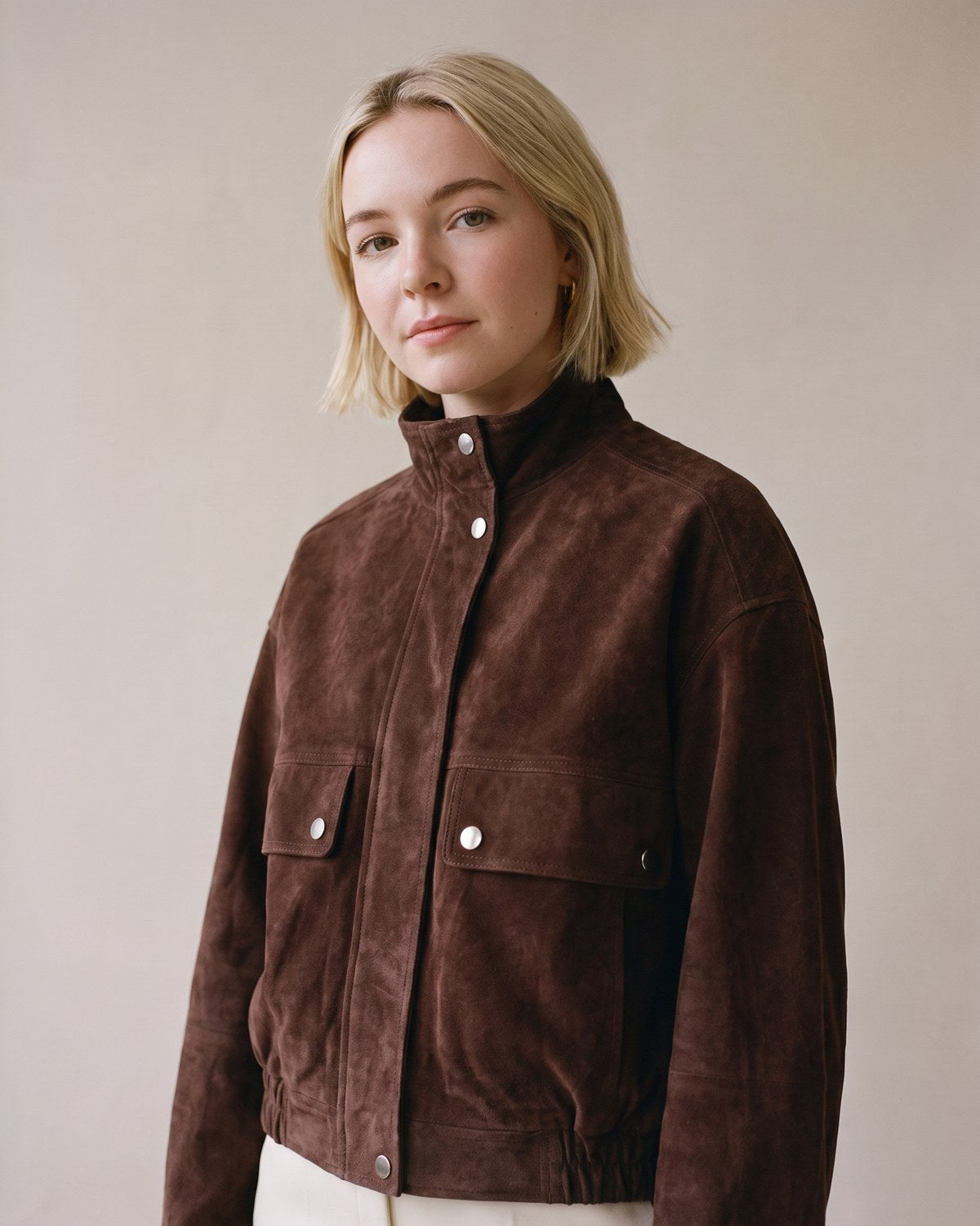 Blouson daim marron chocolat femme - détail