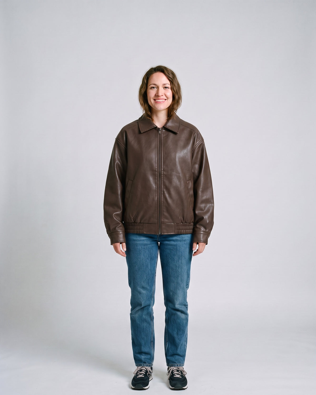 Bomber Simili Cuir Femme Marron - face