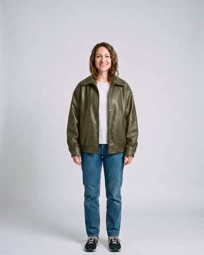 Bomber Simili Cuir Femme Kaki - face