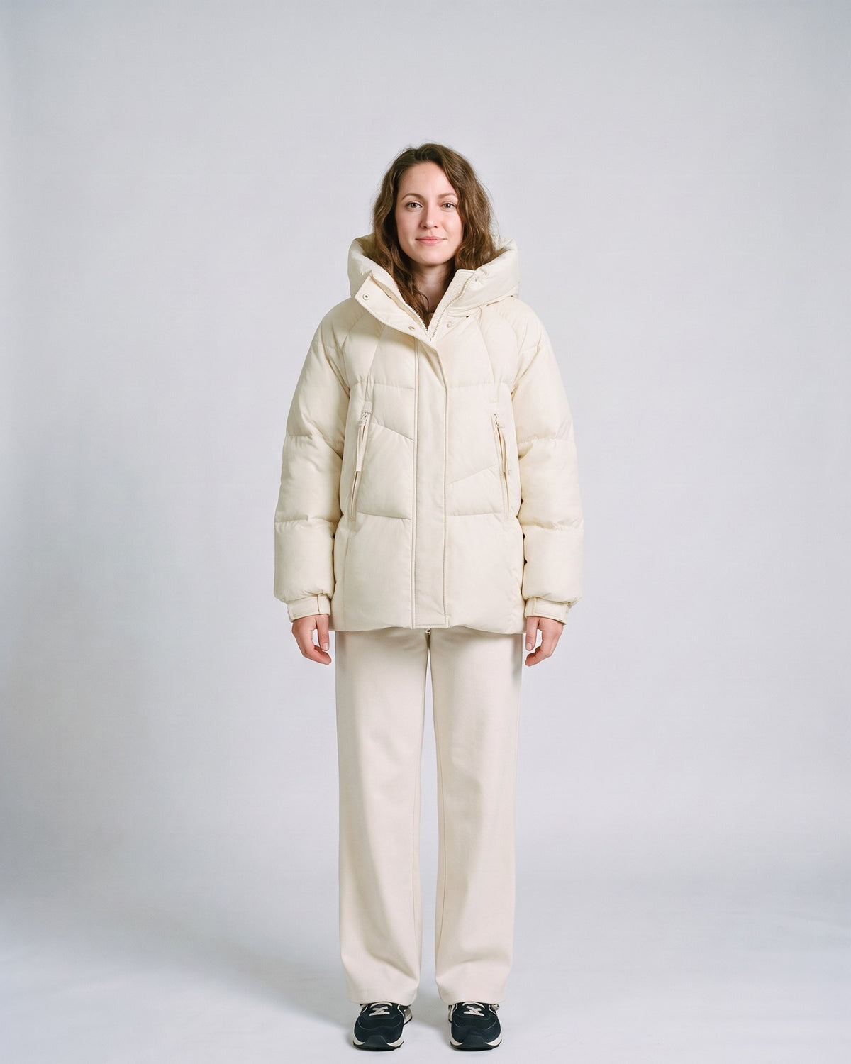 Doudoune Femme Verte Blanc crème - face