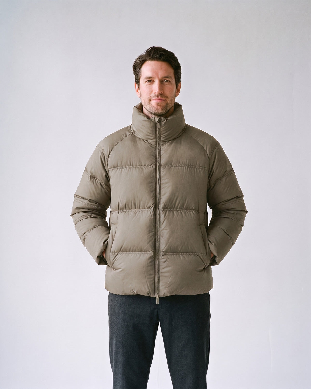 Doudoune Homme Courte Taupe - face