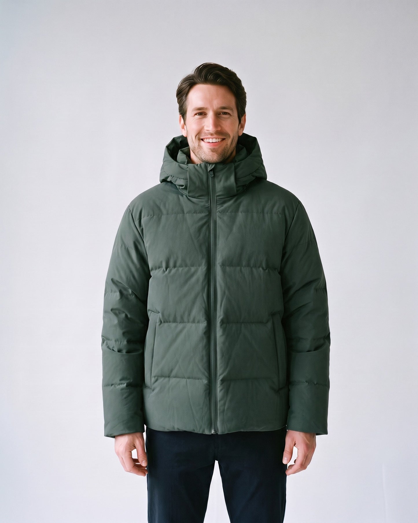 Doudoune Homme Grise Vert - face