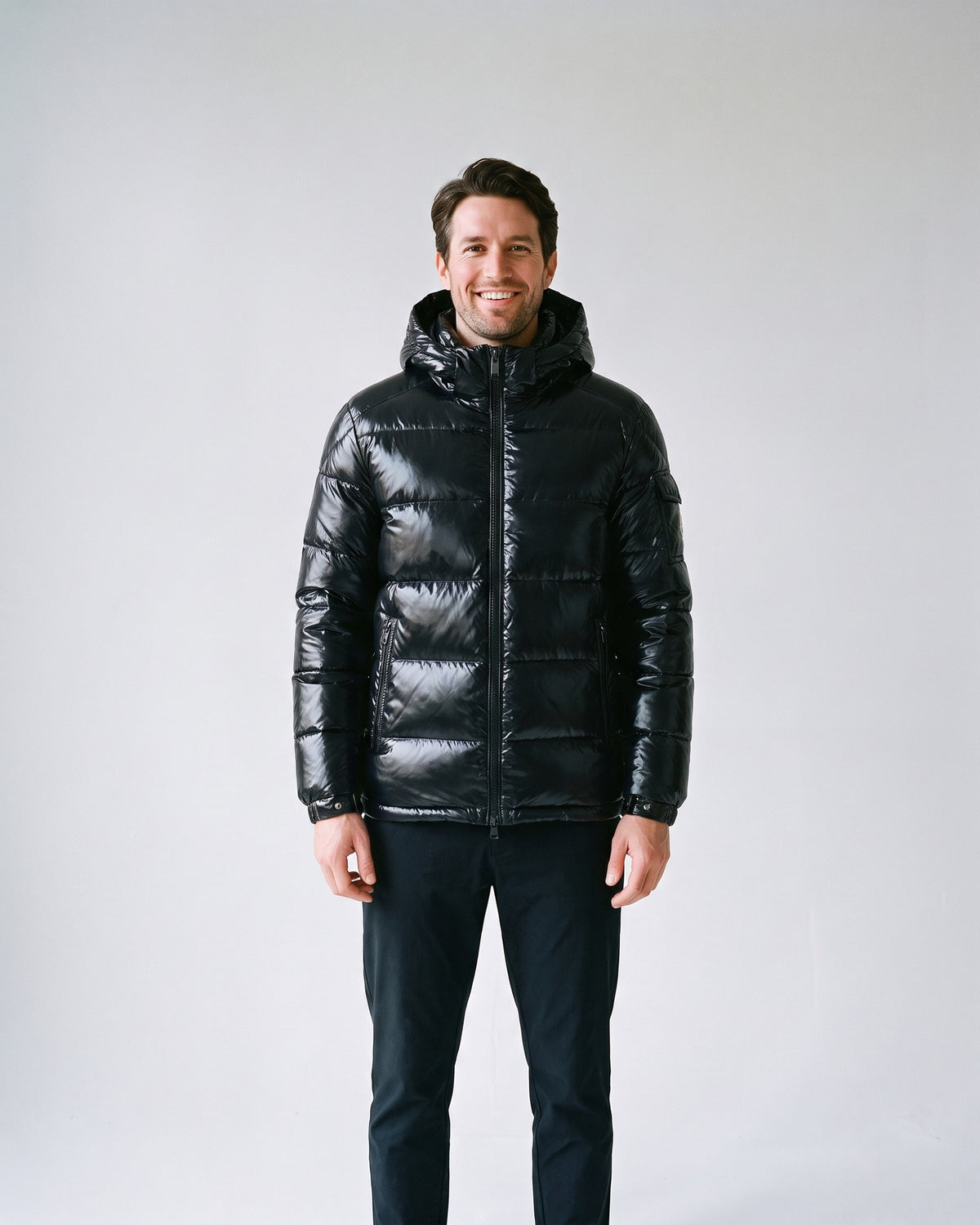 Doudoune Noir Brillant Homme - face