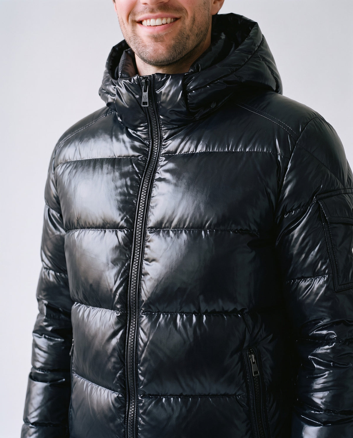 Doudoune Noir Brillant Homme - détail