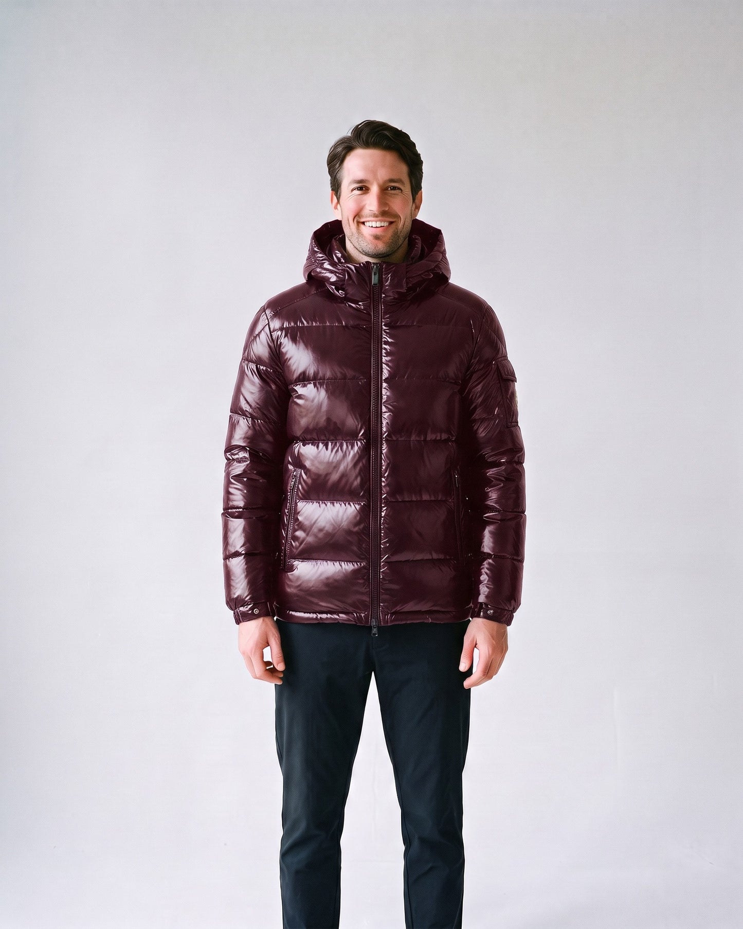 Doudoune Noir Brillant Homme Bordeaux - face
