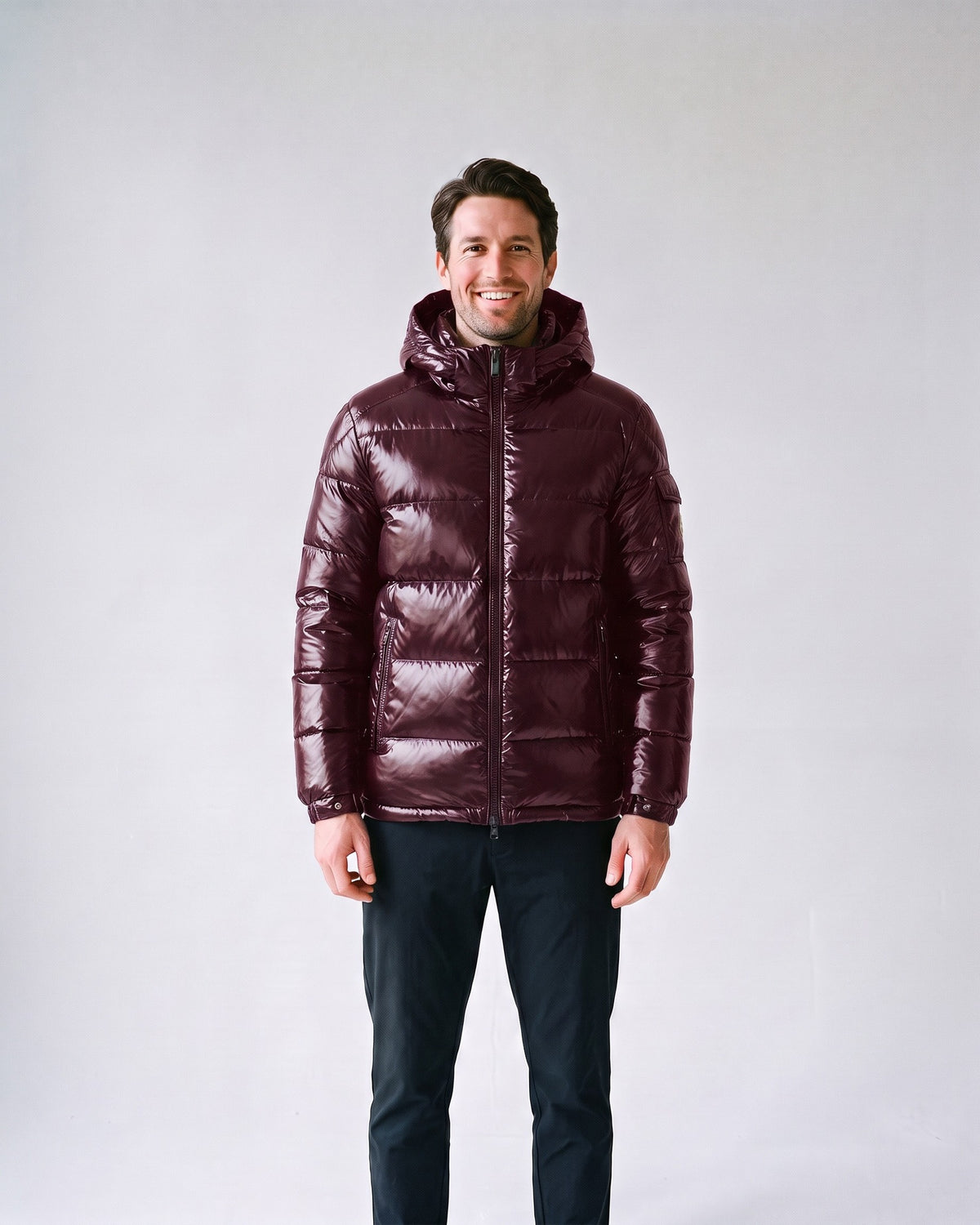 Doudoune Noir Brillant Homme Bordeaux - face
