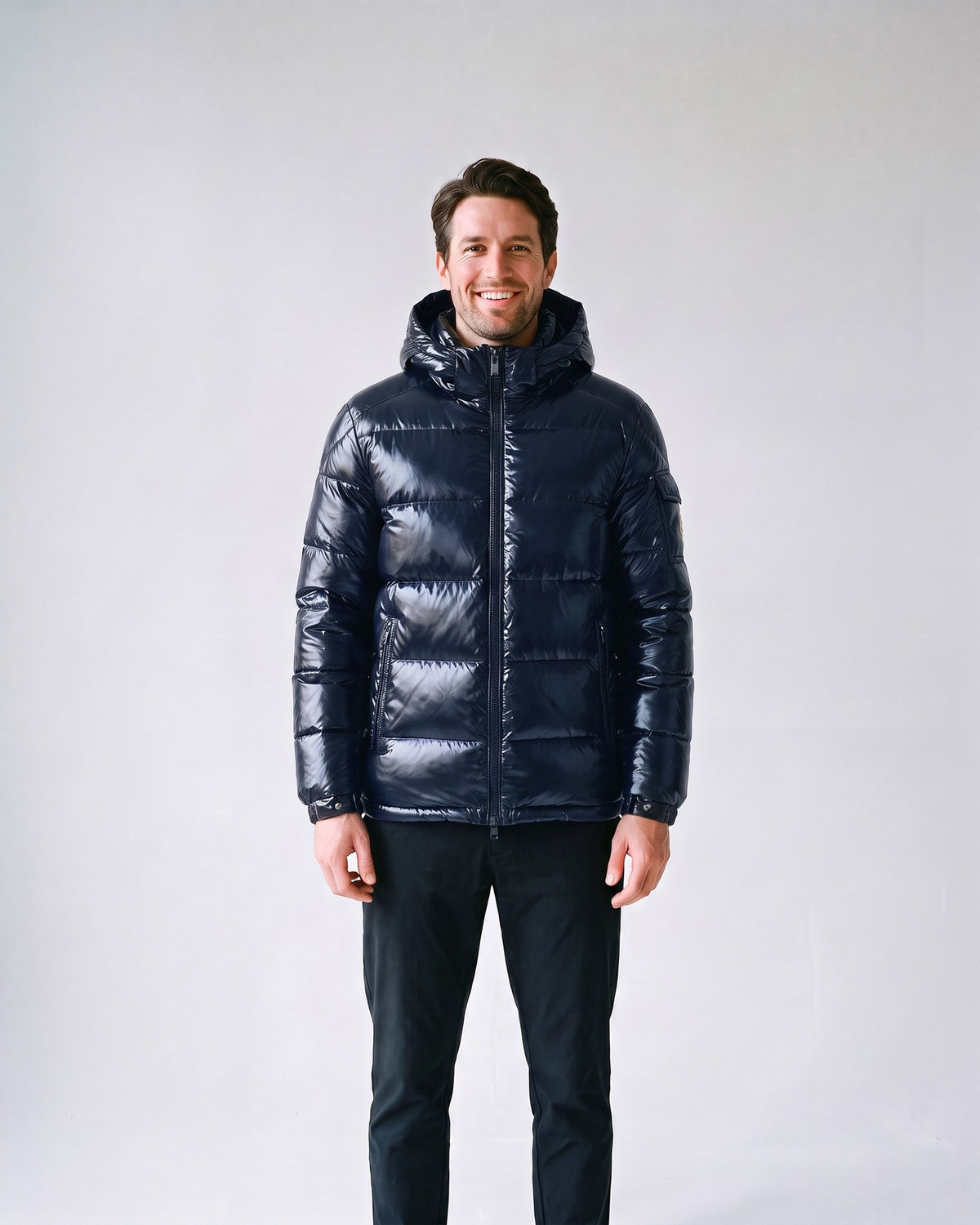 Doudoune Noir Brillant Homme Bleu Marine - face