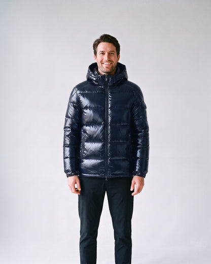 Doudoune Noir Brillant Homme Bleu Marine - face