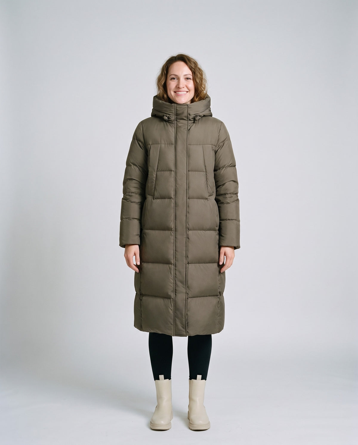 Doudoune kaki femme longue - face