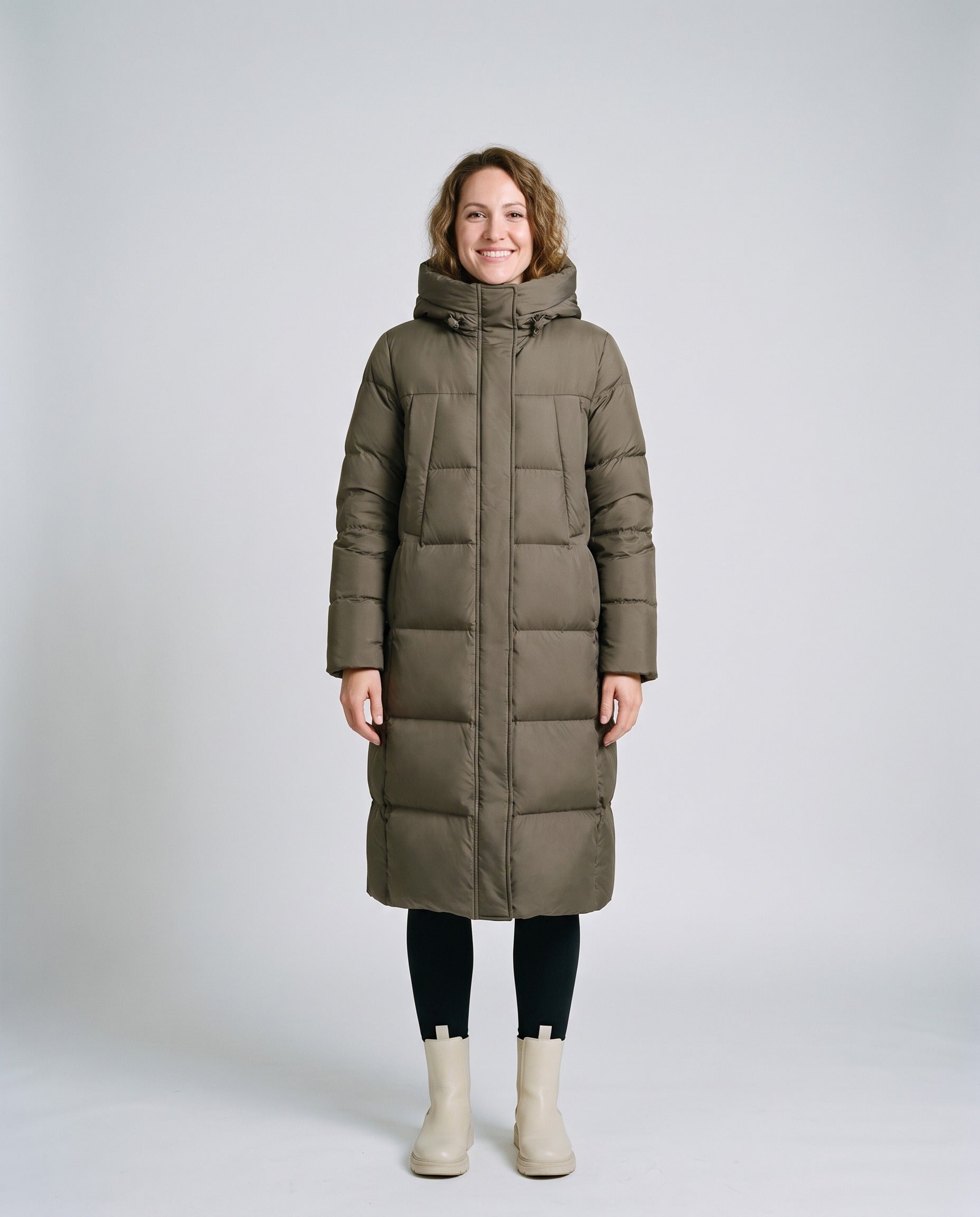 Doudoune kaki femme longue - face