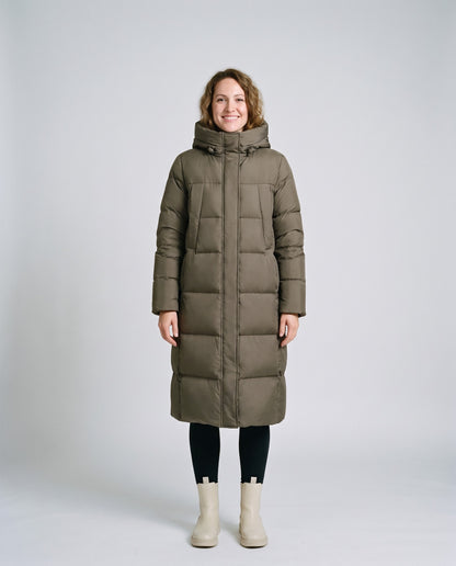 Doudoune kaki femme longue - face
