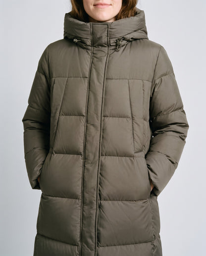Doudoune kaki femme - détail capuche et zip
