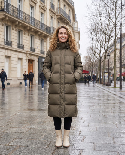 Doudoune kaki femme - portée en ville
